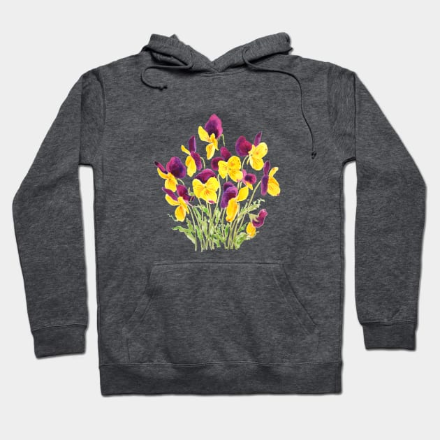 yellow and reddish purple pansies watercolor Hoodie by colorandcolor